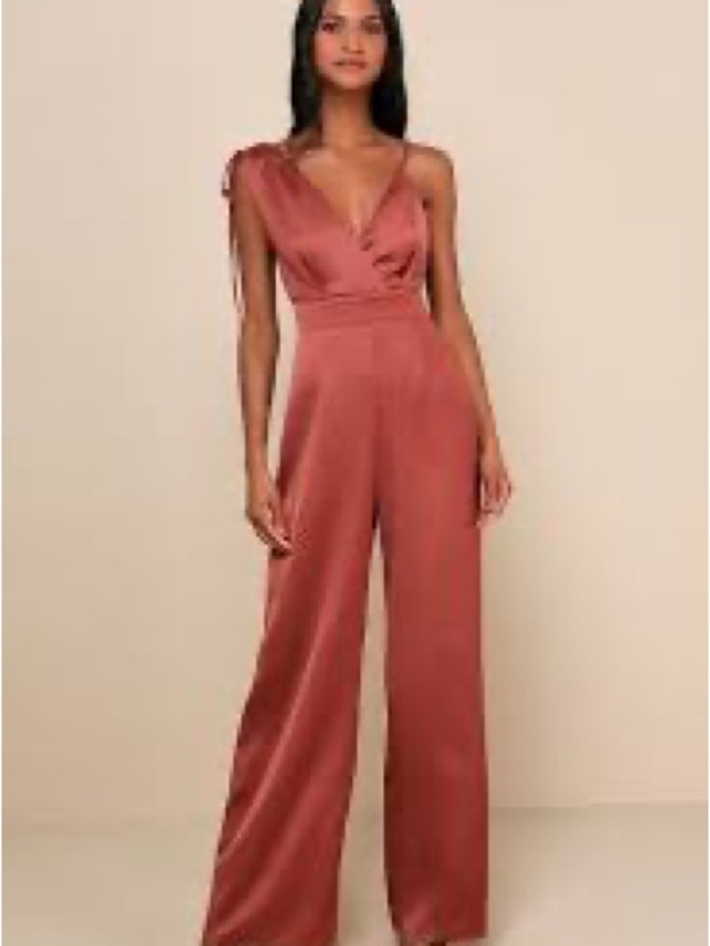 Lulu's One-Shoulder Rust Satin Jumpsuit